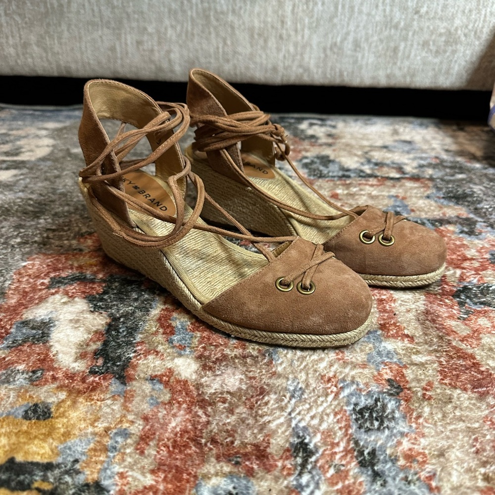 Lucky Brand Keller Suede Espadrille Wedge Lace-Up Sandals in Mauve Nude